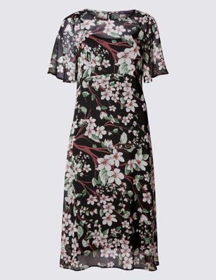 4 Way Stretch Fit & Flare Oriental Floral Dress